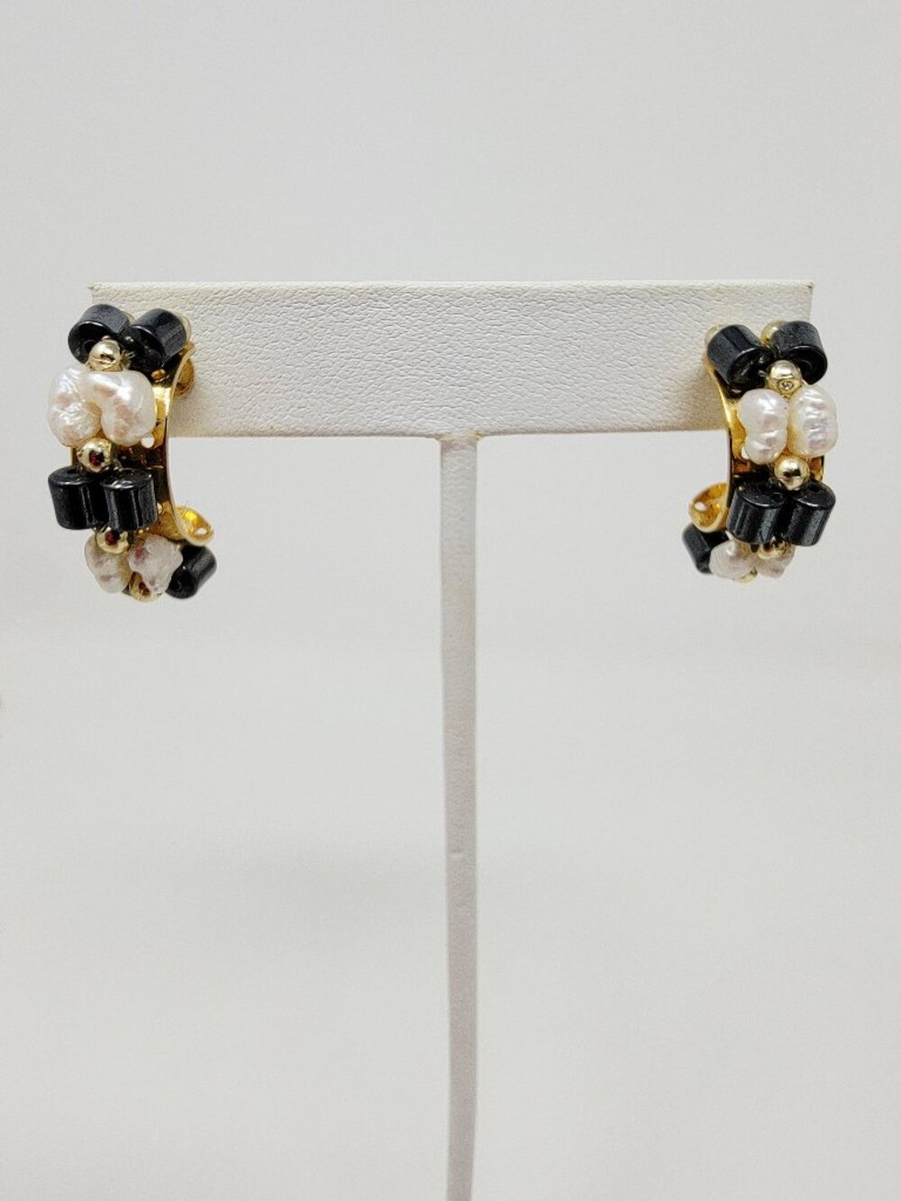 Estate Freshwater Pearl & Hematite Beaded Hoop Earrings